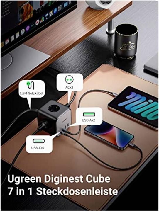 Image du produit Ugreen Cube CD268 (1x, CEE 7/4, USB-A, USB-C, 1.80 m)