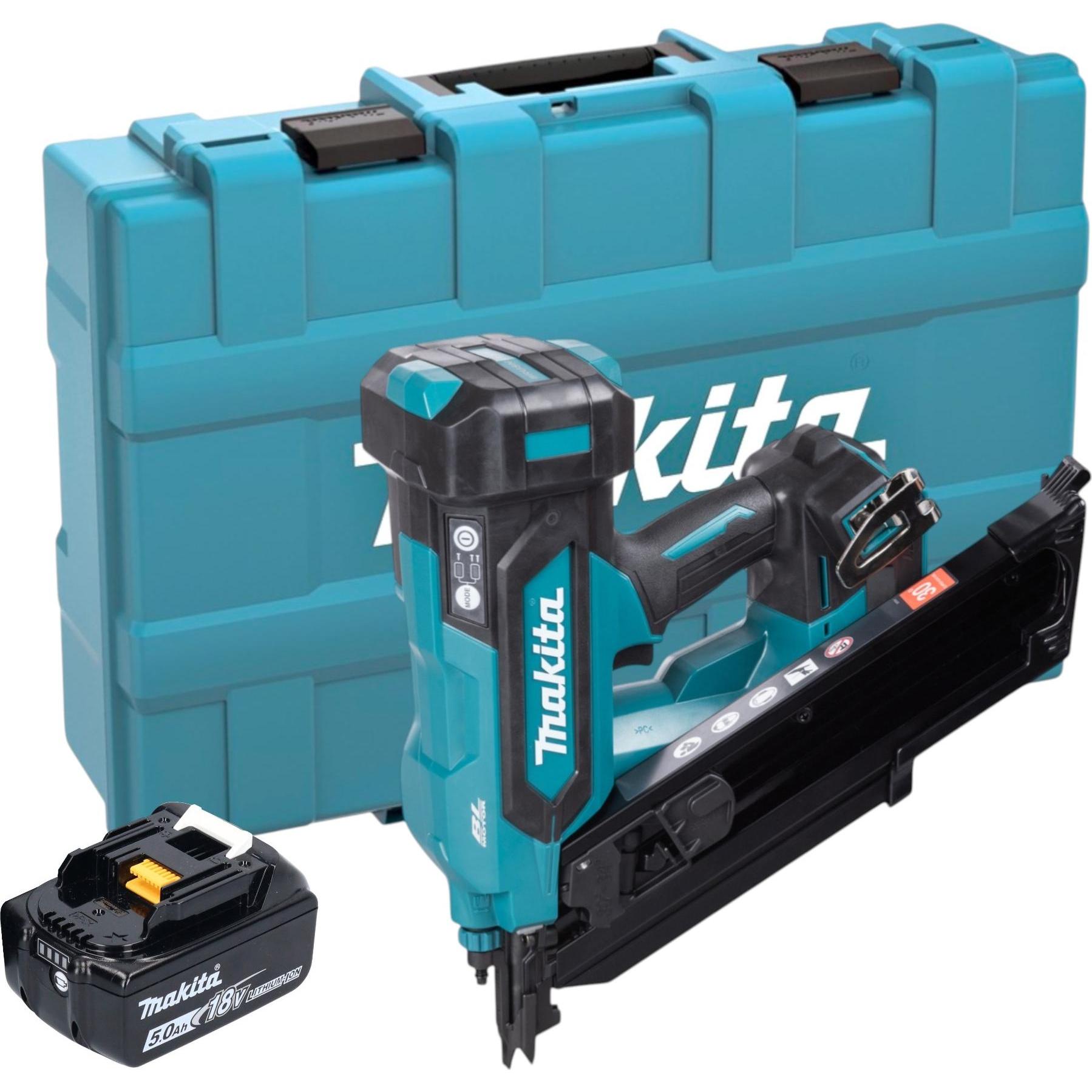 Makita, Graffettatrice + Pistola sparachiodi, DBN 900 T1K Akku Streifennagler 18 V 50 - 90 mm Brushless + 1x Akku 5,0 Ah + Koffer - ohne