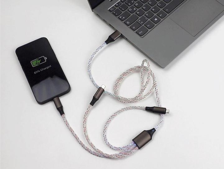 Produktbild Delock USB RGB Ladekabel 3 in 1 Typ-A zu Lightning / Micro U (1.20 m, USB 2.0)