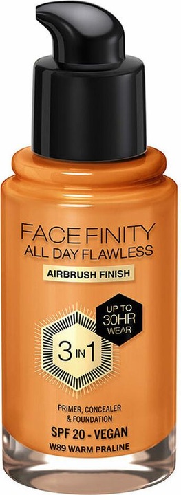 Actual product image Max Factor Facefinity All Day Flawless 3 In 1 Foundation W89-Warm Praline 30ml (W89 Warm praline)