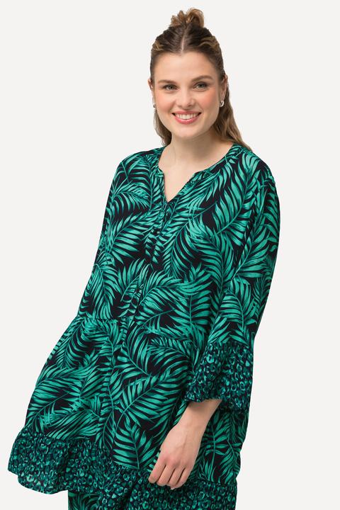 Immagine prodotto Ulla Popken Blusa dal taglio lungo e svasato con palme, scollo a tunica e mezze maniche (46, 48)