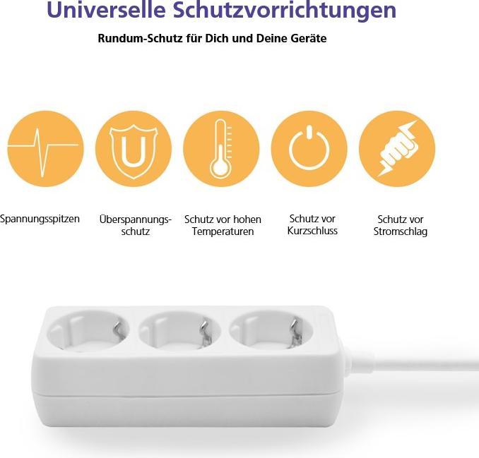 Produktbild Helos Steckdosenleiste CLASSIC, 3-fach, weiss, 3,0m, ohne Schalter (3 x, 3 m)