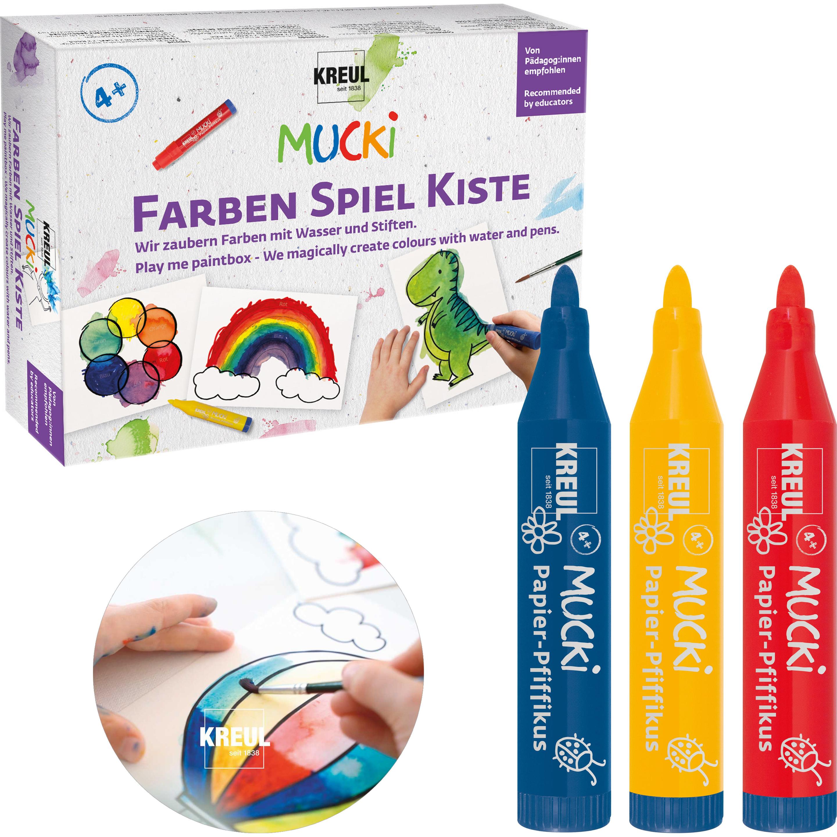 Mucki, Künstlerfarbe + Bastelfarbe, Farben Spiel Kiste Wir zaubern Farben mit Wasser und Stiften (Blau, Rot, Gelb, Mehrf...