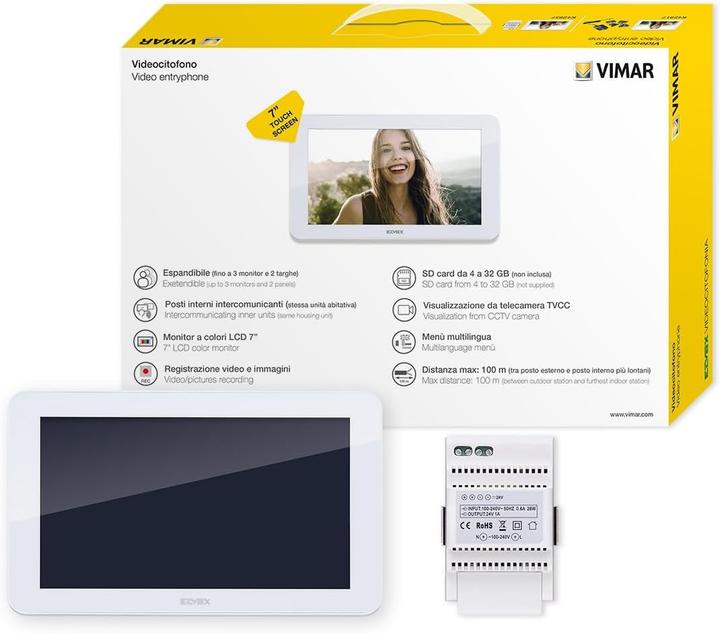 Actual product image Vimar Extra Monitor Touchscreen with Hands-Free for Video Intercom, Expandable, CCTV Display