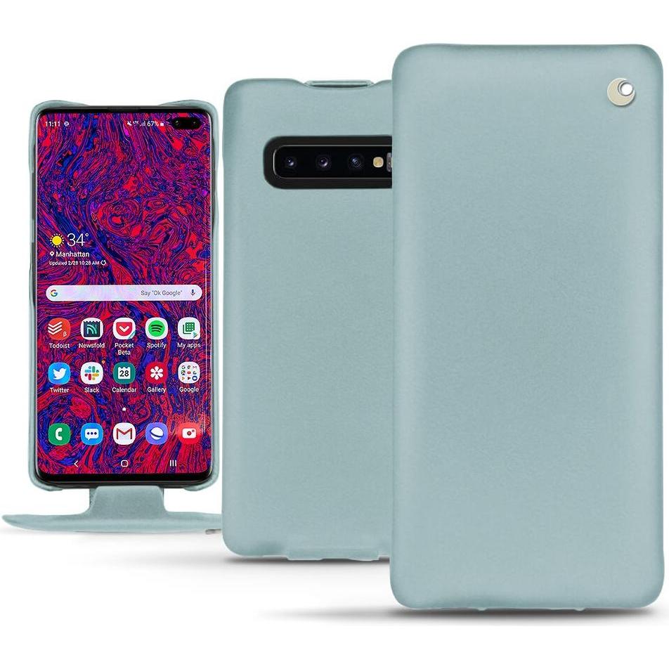 Noreve Lederschutzhülle vertikal (Samsung Galaxy S10+), Smartphone Hülle, Blau