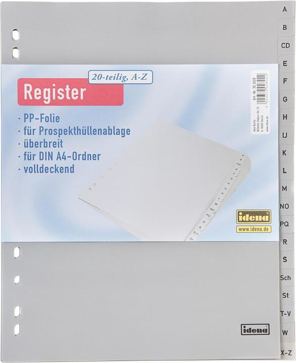 Idena Kunststoffregister A4 A bis Z grau PP