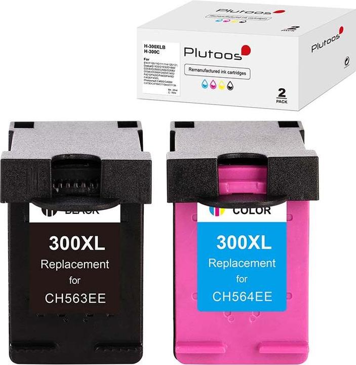 Plutoos HP 300 XL HP 300 XL Patronen XXL kompatibel, 2er Set BK+CL (BK, CL)