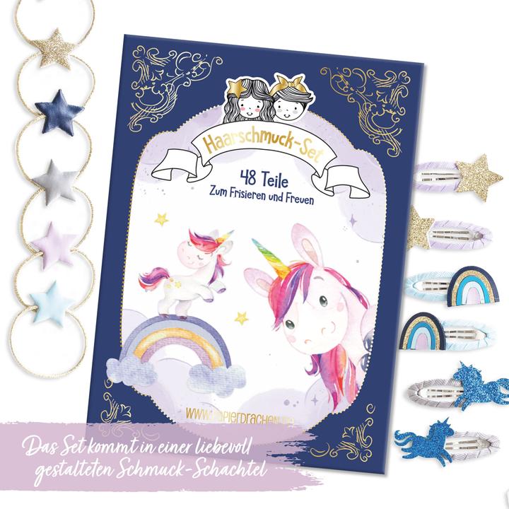 Image du produit Papierdrachen 48 barrettes & élastiques à cheveux - Licorne (Élastiques à cheveux)