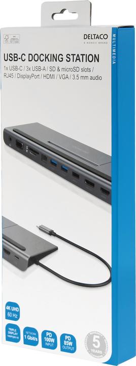 Actual product image Deltaco USB-C docking station VGA/DP/H (USB-C, 11 Ports)