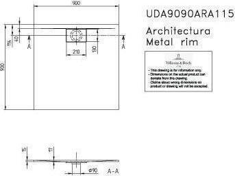 Actual product image Villeroy & Boch V&B Shower tray ARCHITECTURA METALRIM square 900x900x15mm white