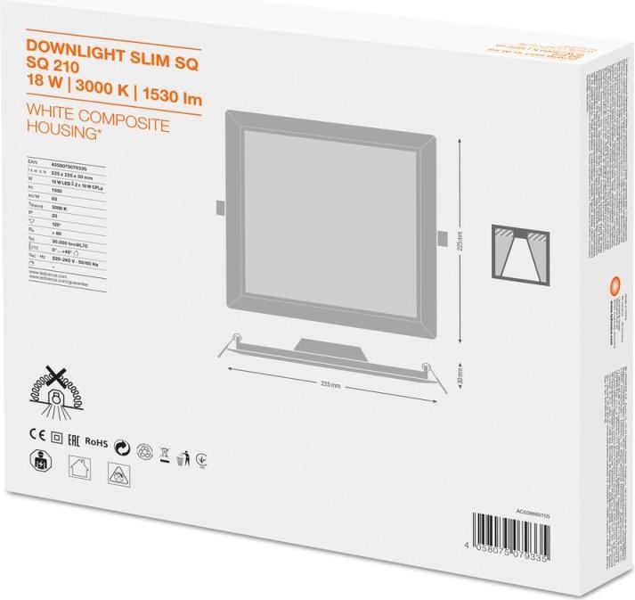 Produktbild Ledvance LED Downlight Einbauleuchte flach Downlight Slim square 210 18W/3000K WT 18W 3000K 1530lm 30000h... (1530 lm)