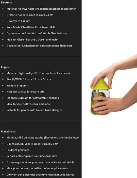 Immagine prodotto De Beer Innovations Apribottiglie universale Apriscatole e apribarattoli Rapid Gripper Giallo (Apribottiglie con coperchio in plastica)