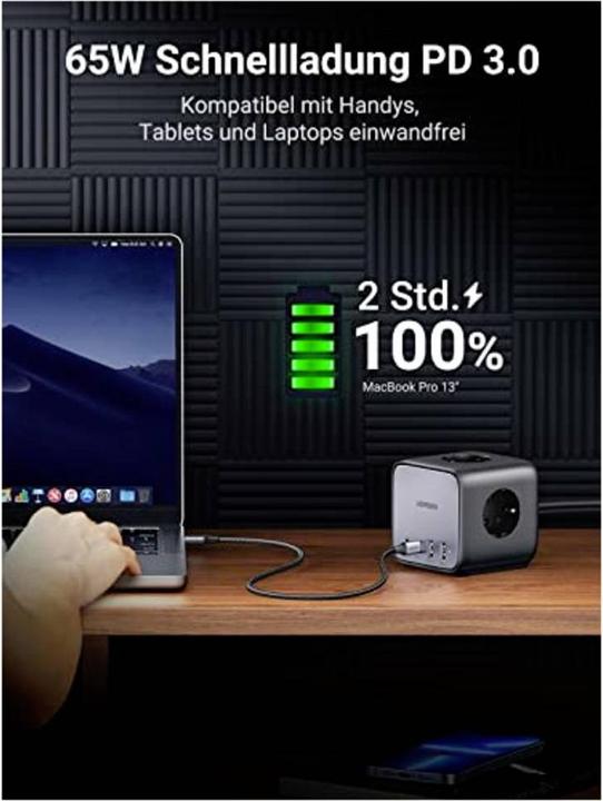 Image du produit Ugreen Cube CD268 (1x, CEE 7/4, USB-A, USB-C, 1.80 m)