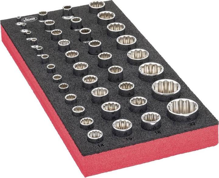 Actual product image Vigor Double hexagon socket spanner set ∙ V7520 ∙ Number of tools: 42 (10 mm, 11 mm, 12 mm, 13 mm, 14 mm, 15 mm, 16 mm, 17 mm, 18 mm, 19 mm, 20 mm, 21 mm, 22 mm, 23 mm, 24 mm, 25 mm, 26 mm, 27 mm, 28 mm, 29 mm, 30 mm, 31 mm, 32 mm, 4 mm, 5 mm, 6 mm, 7 mm, 8 mm, 9 mm)