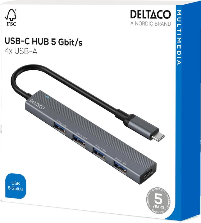 Immagine prodotto Deltaco USB-C Hub, 4 ports (USB-C, 4 porte)
