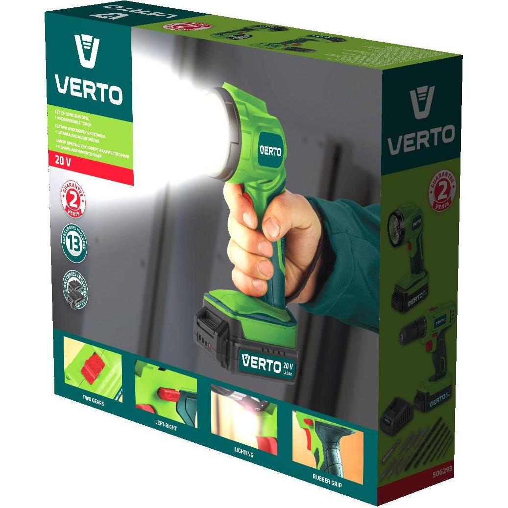 Verto, Bohrmaschine + Akkuschrauber, 50G293 20 V drill, 2 x 1.5 Ah battery (Akkubetrieb)