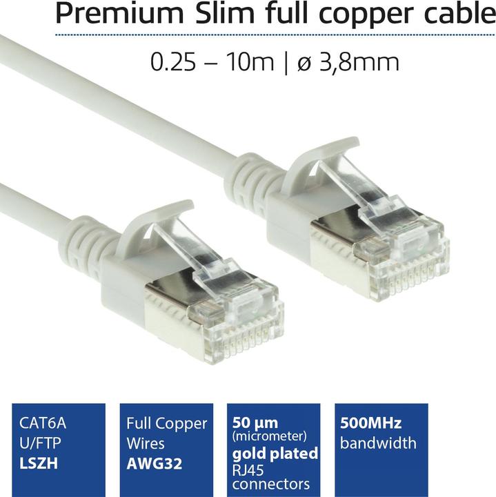 Produktbild ACT Grey 2 meter LSZH U/FTP CAT6A datacenter slimline patch cable snagless with RJ45 connectors (U/FTP, CAT6a, 2 m)