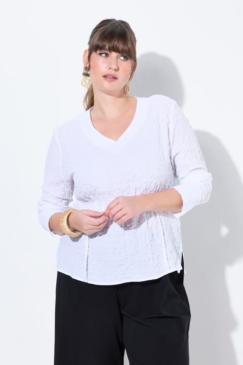 Produktbild Ulla Popken Tunika-Bluse, Raffung, V-Ausschnitt, Langarm (50, 52)