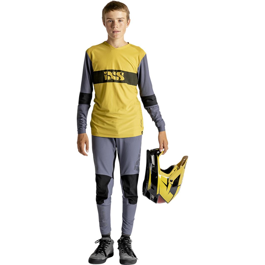 Thumbnail - iXS, Jungen, Velotrikot, Trigger EVO Kids Long Sleeve Jersey - Acacia / Charcoal (S), Gelb, Grau, S