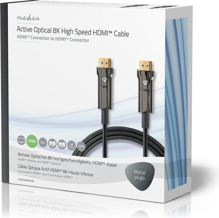 Actual product image Nedis High Speed??HDMI T Cable with Ethernet HDMIT Plug HDMIT Plug 8K@60Hz 48 Gbps 20.0 m run (20 m)