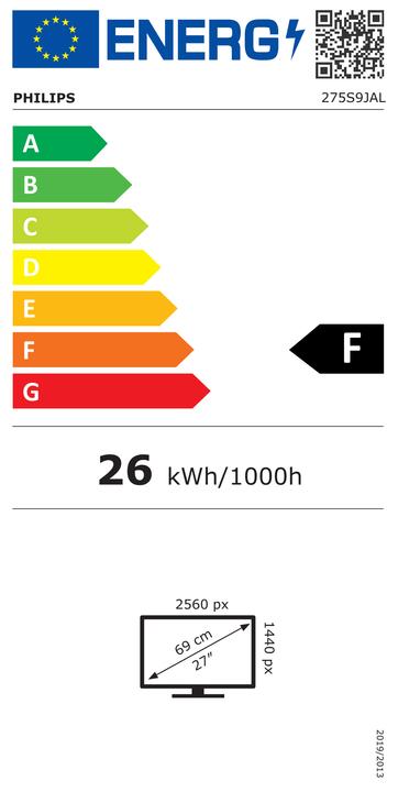 Energy Label Philips 275S9JAL/00 (2560 x 1440 pixels, 27")