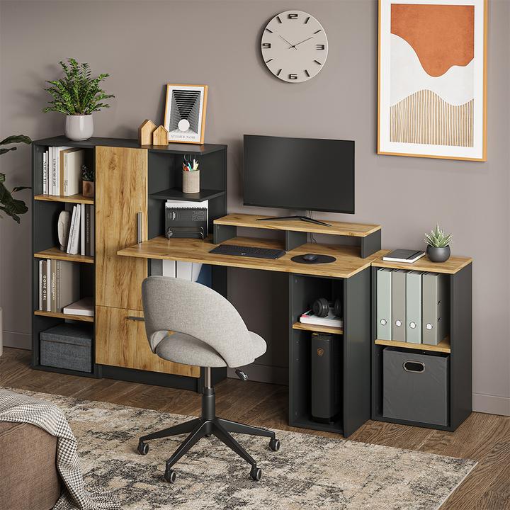 Produktbild Vicco Schreibtisch Tomy, Anthrazit/Goldkraft Eiche, 150 x 59 cm 5er Set (59 x 150 x 120 cm)