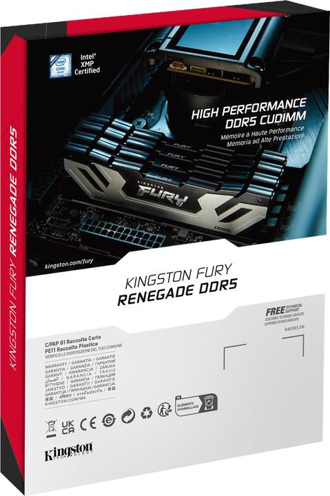 Produktbild Kingston Technology FURY 24GB 8400MT/s DDR5 CL40 CUDIMM Renegade Silver XMP, 24 GB, 1 x 24 GB, DDR5 (1 x 24GB, 8400 MHz, DDR5-RAM, CU-DIMM)
