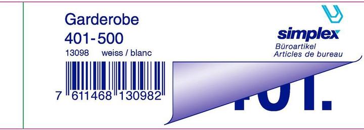 Produktbild Simplex Garderobeblocks 401-500 weiss (100x)