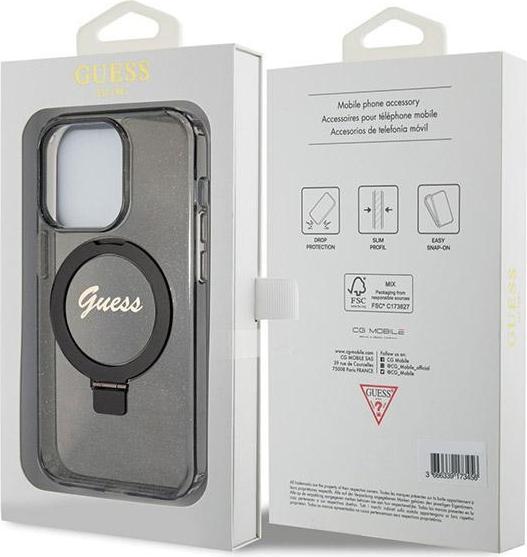 Actual product image Guess GUHMP13XHRSGSK iPhone 13 Pro Max 6.7" czarny/black hardcase Ring Stand Script Glitter MagSafe (Apple iPhone 13 Pro Max)