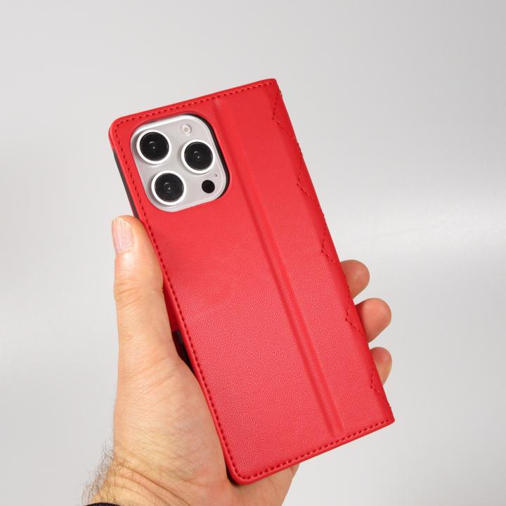 Immagine prodotto PhoneLook Hülle Elegante Flip-Matratze mit Magnetverschluss Trageschlaufe und Kartenfächern Rot (Apple iPhone 16 Pro Max)