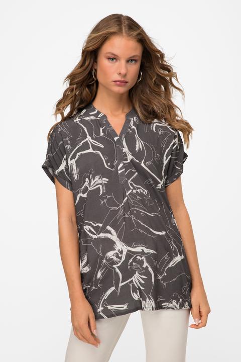 Produktbild Laurasøn Bluse, oversized, Robben Print, Stehkragen, Halbarm (S)