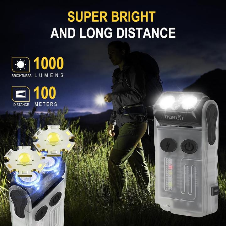 Immagine prodotto Boruit V20 mini torcia -180° rotante - 13 modalità - 1000 lumen (bianco)
