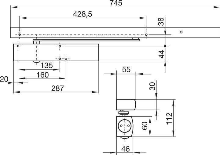 Produktbild Geze Gleitschiene mit Hebel zu TS 5000 R (Balkontür, Eingangstür, Holztür, Zimmertür, Indoor)
