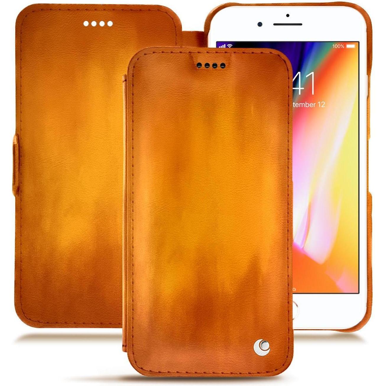Noreve Lederschutzhülle horizontal (Apple iPhone 8 Plus), Smartphone Hülle, Orange