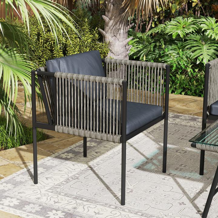 Actual product image Outsunny Rattan Gartenmöbel-Set Stahl, PE-Rattan Grau