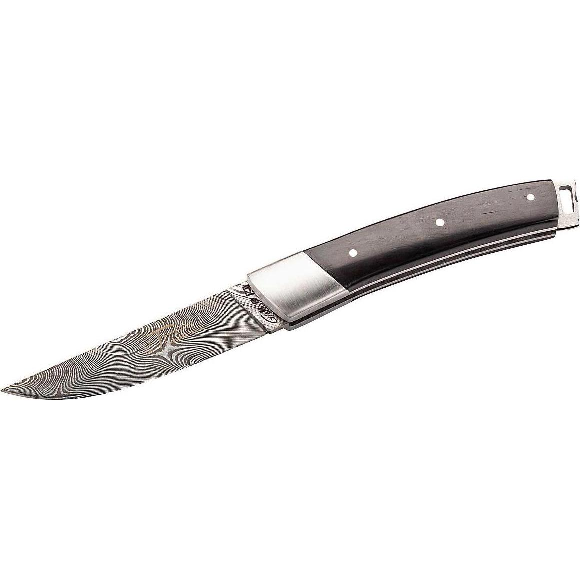 Fontenille Pataud, Taschenmesser, Taschenmesser LE THIERS POCKET, 160-lagiger Twist-Damasteel, Back Lock, Edelstahlbacke...