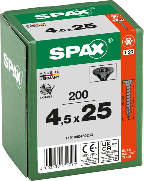 Immagine prodotto Spax Svasato Multitesta T-Star Plus T20 Completamente Filettato Nero Zincato (200 Viti per pezzo)