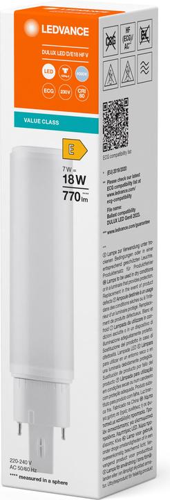 Immagine prodotto Ledvance DULUX LED D/E18 (G24q-2, 7 W, 770 lm, 1 x, E)