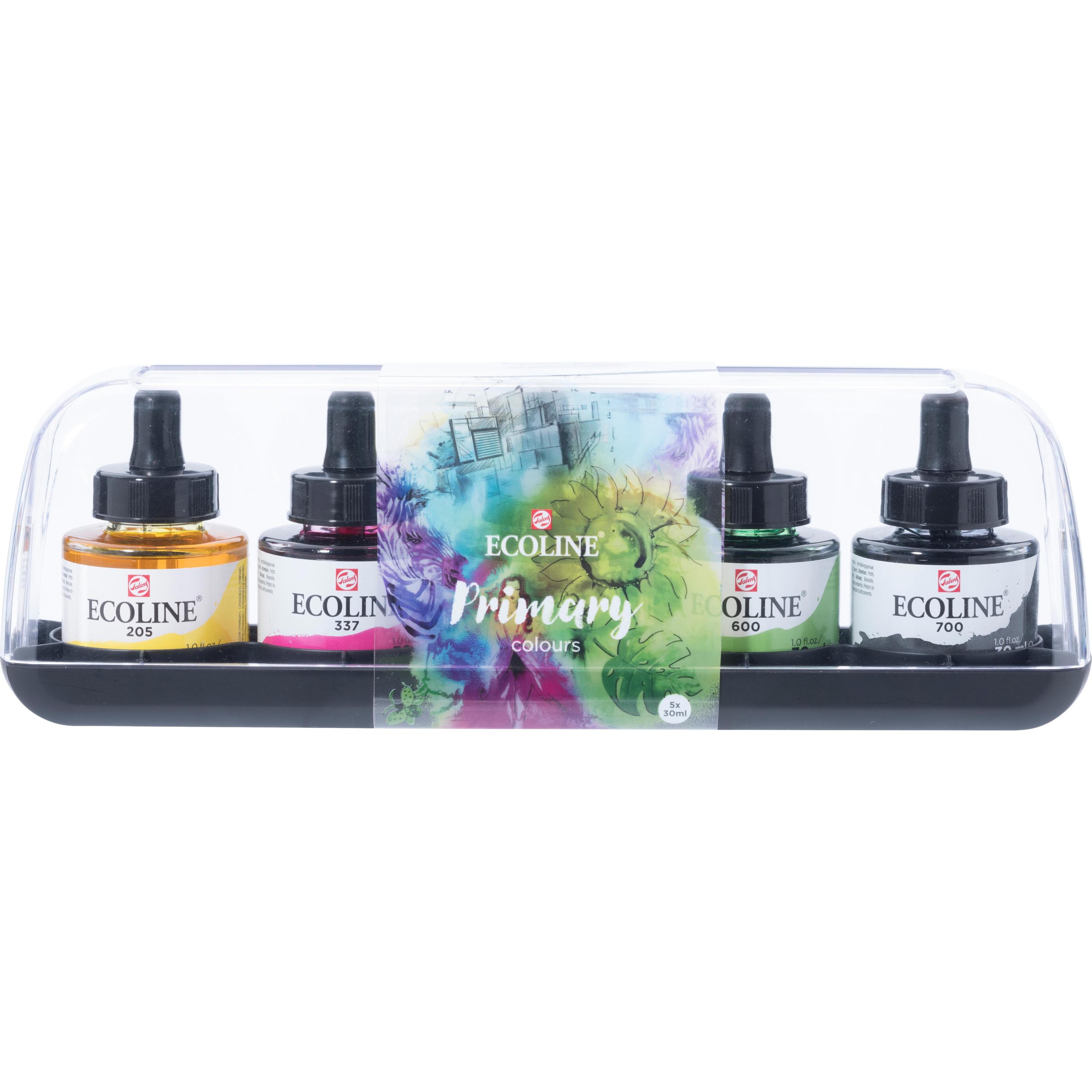 Talens, Künstlerfarbe + Bastelfarbe, Ecoline Set (Zitronengelb, Magenta, Sky Blue, Green, Black, 150 ml)