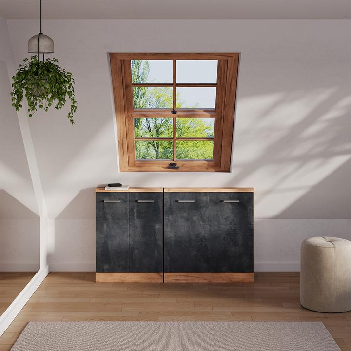 Produktbild Vichy Dachschrägenschrank-Set Rion, Schwarz Beton/Goldkraft Eiche/Goldkraft Eiche, 2er Set (46 x 140 x 81.60 cm)