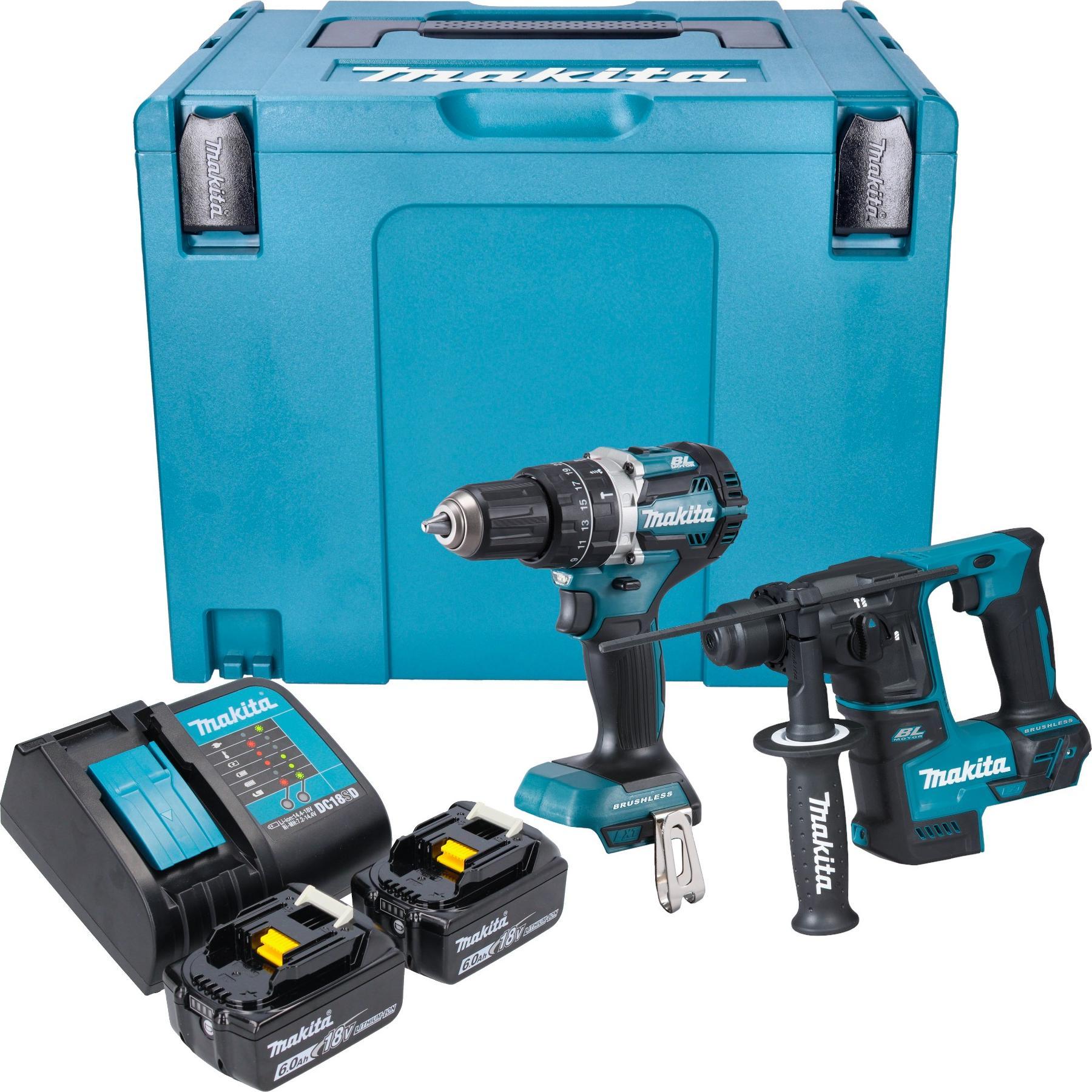 Thumbnail - Makita, Bohrmaschine + Akkuschrauber, DLX 2278 SGJ Akku Kombo Kit + DHP 484 Schlagbohrschrauber 54 Nm + DHR 171 Bohrhamm...