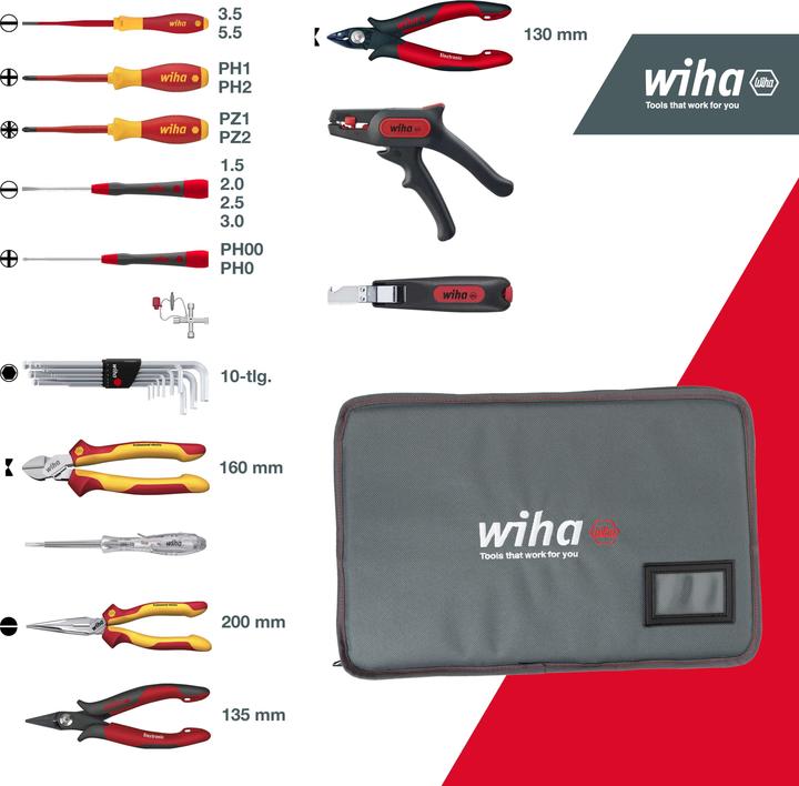 Produktbild Wiha Werkzeug Set Service-Techniker 30-tlg. inkl. Tasche I Werkzeugsatz für Elektriker I VDE (30 Teile)