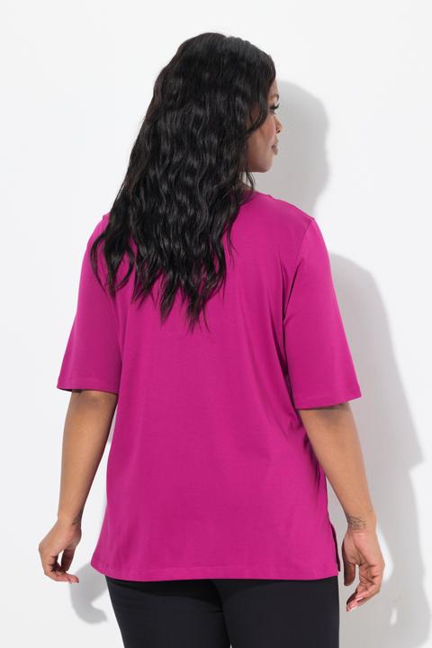 Immagine prodotto Ulla Popken T-shirt dal taglio svasato in cotone Pima con scollo a girocollo e maniche a 3/4 (50, 52)