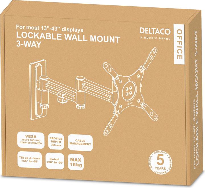 Productafbeelding Deltaco ARM-0267 monitorsteun / standaard (43") Schroeven Zilver (Muur, 43", 15 kg)