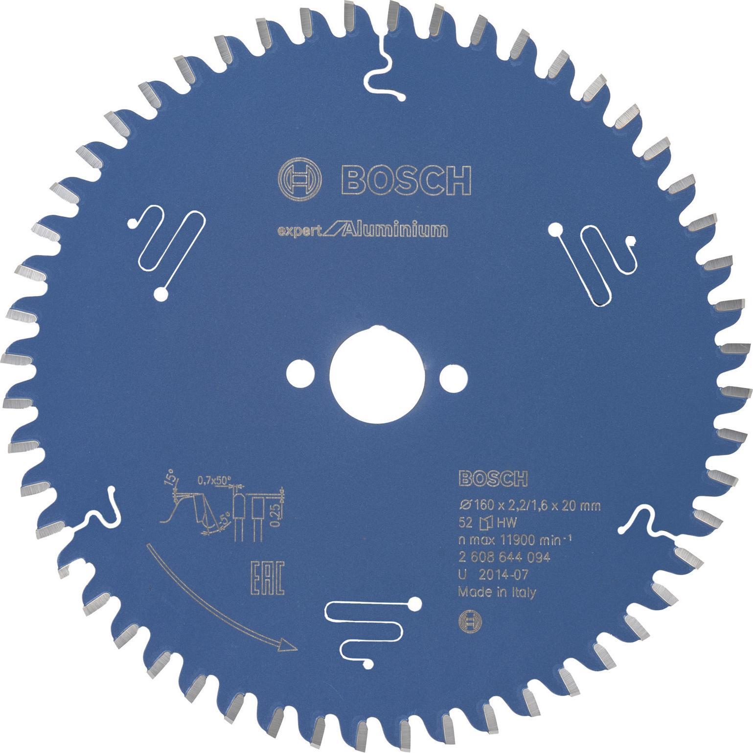 Bosch Professional Zubehör, Sägeblatt, Kreissägeblatt Expert for Aluminium, 160 x 20 x 2,2 mm, 52