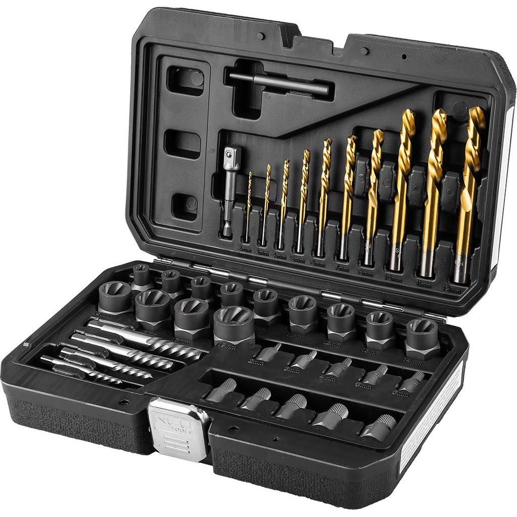 Neo, Accessori per pulizia auto, Set für gebrochene Schrauben (mit Bohrer und Schraubenausdreher), 40 Stück