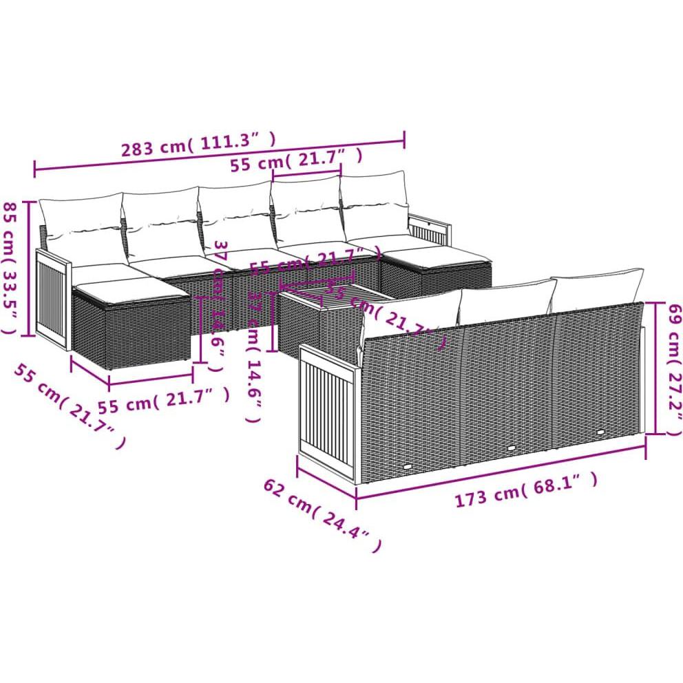 Thumbnail - VidaXL, Gartenlounge, 10-tlg. Garten-Lounge-Set mit Kissen