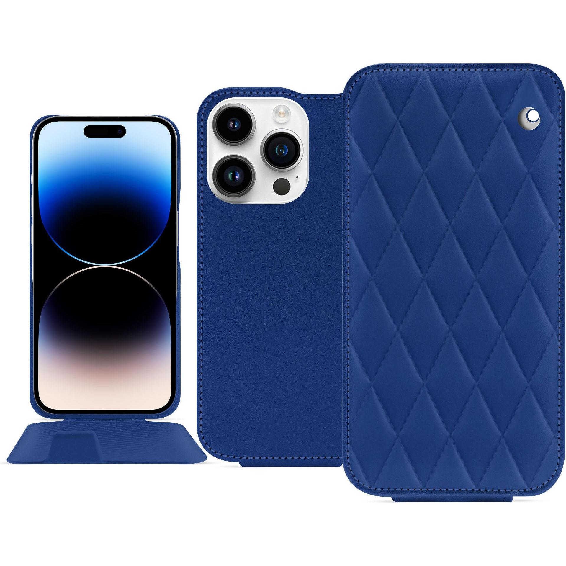 Noreve Lederschutzhülle vertikal (Apple iPhone 15 Pro), Smartphone Hülle, Blau