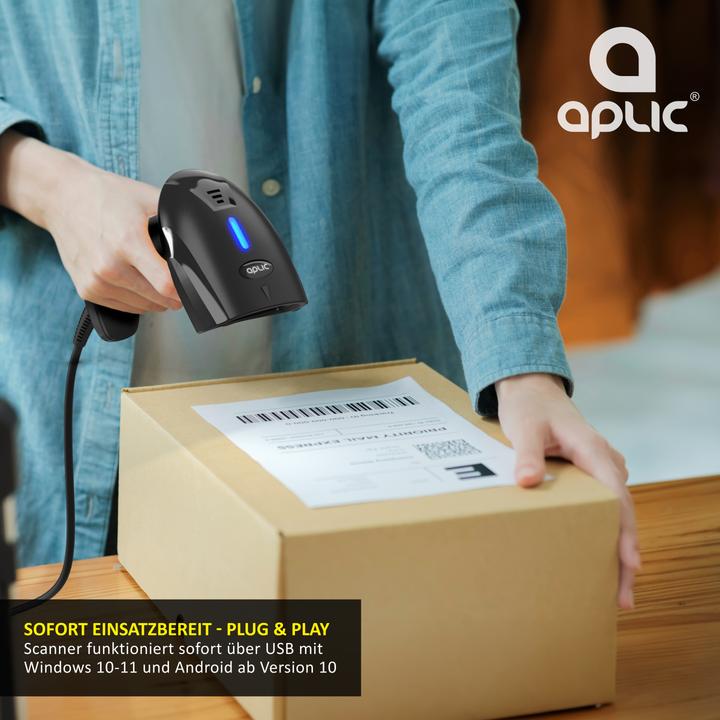 Produktbild Aplic Barcodescanner kabelgebunden USB, manuell/auto, Standhalterung Handscanner, hochauflösend, Plug&Play (2D-Barcodes)