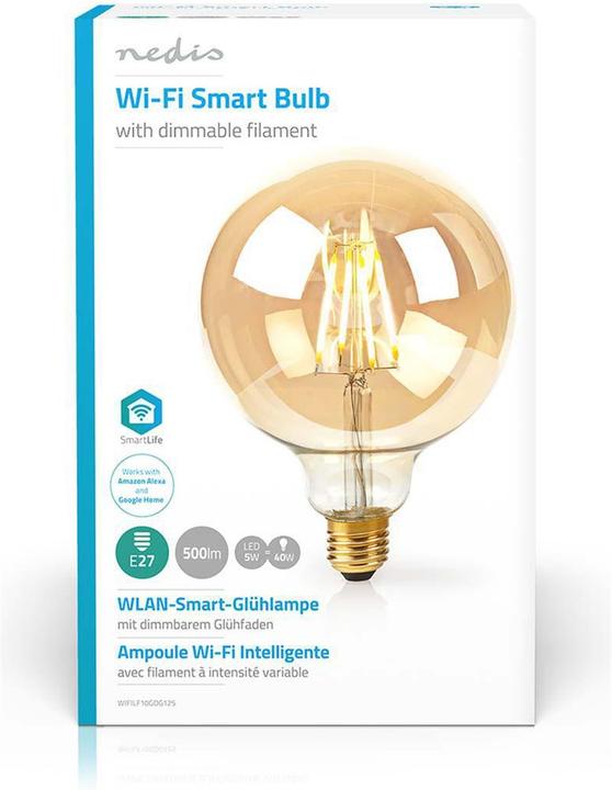 Actual product image Nedis WLAN Smart LED, Filament, 5W, E27, Globe, Clear (E27, 5 W, 500 lm, 1 x, F)